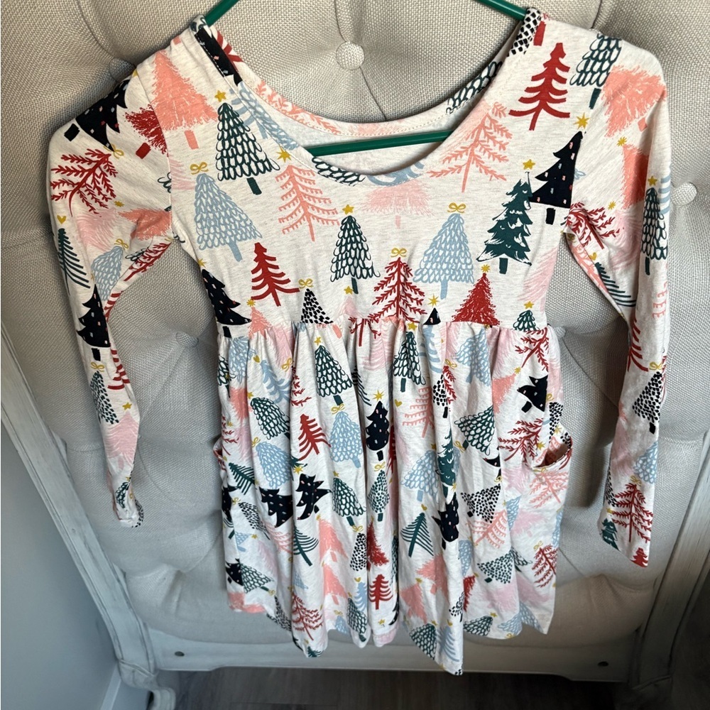 Hanna Andersson Pink and Blue Tree Print Dress - Picture 2 of 4